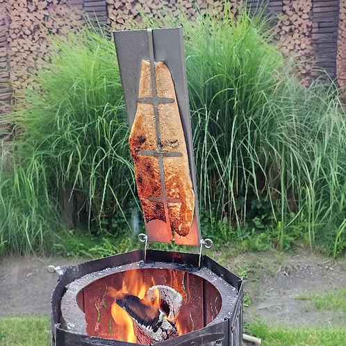 Flammlachsbrett mit Halterung Edelstahl